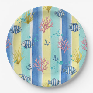 Assiettes En Carton Motif coloré de la vie marine côtière (10)