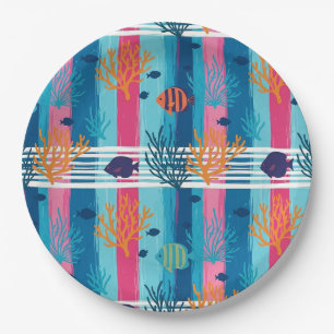 Assiettes En Carton Motif Coloré de la Vie Marine Côtière (11)