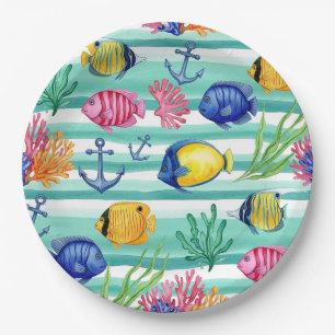 Assiettes En Carton Motif coloré de la vie marine côtière (5)