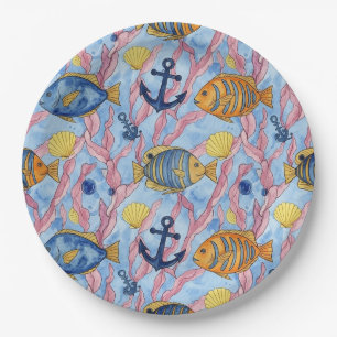 Assiettes En Carton Motif Coloré de la Vie Marine Côtière (9)