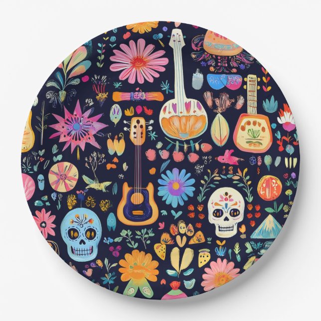 Assiettes En Carton Motif coloré Dia de los muertos (Devant)