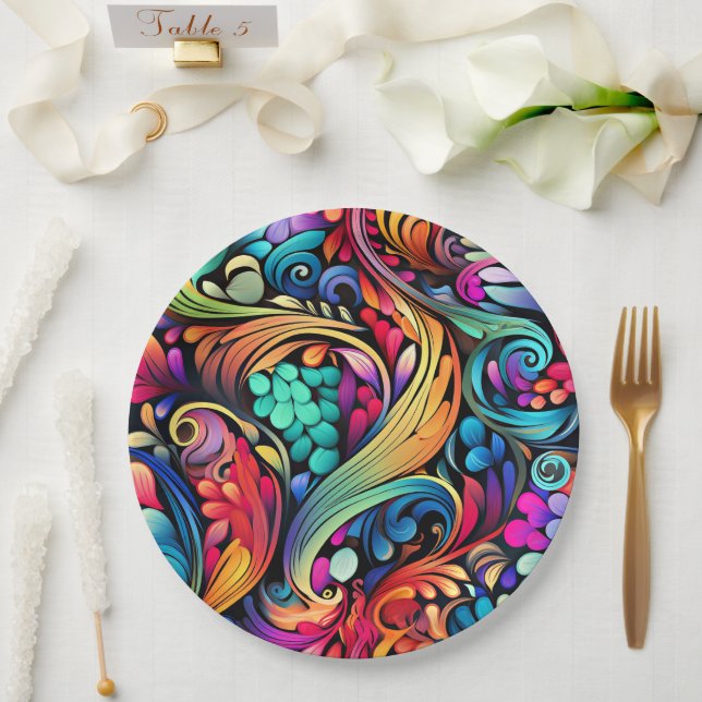 Assiettes En Carton Motif coloré Paisley (Mariage)