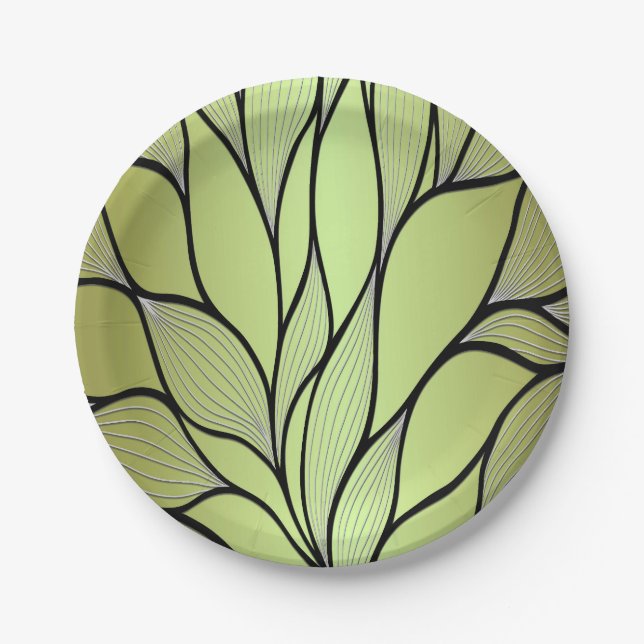 Assiettes En Carton Motif Créatif Vert Olive  (Devant)