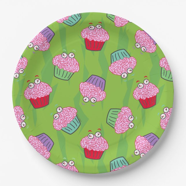 Assiettes En Carton Motif Cupcake Cerveau Zombie (Devant)
