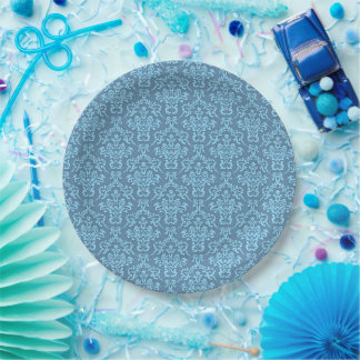 Assiettes En Carton Motif damassé bleu