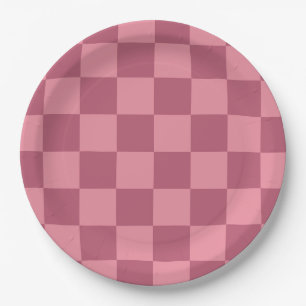 Assiettes En Carton Motif damier rose minimaliste