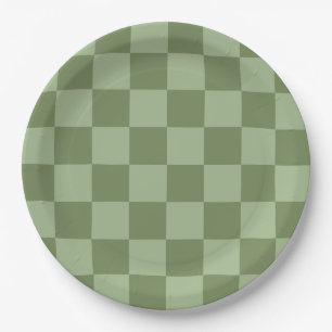 Assiettes En Carton Motif damier vert sauge minimaliste