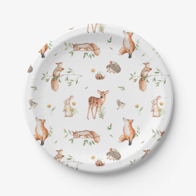 Assiettes En Carton Motif d'amis animaux de bois mignon (Devant)