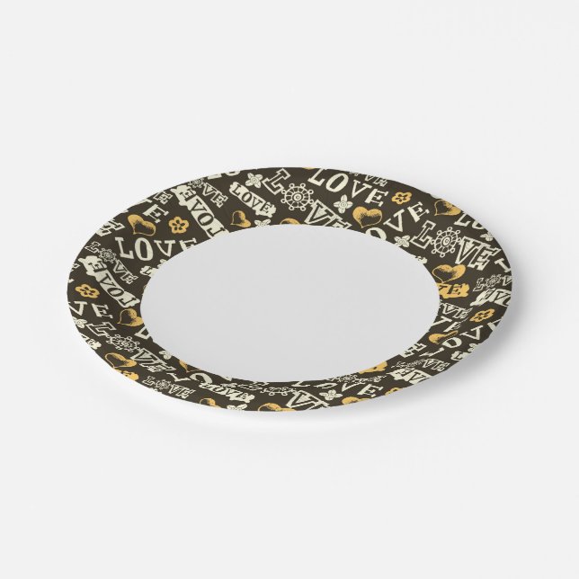 Assiettes En Carton Motif d'amour tiré à la main (Angle)