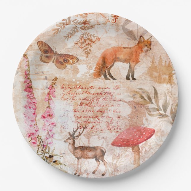 Assiettes En Carton Motif d'animaux forestiers vintages (Devant)