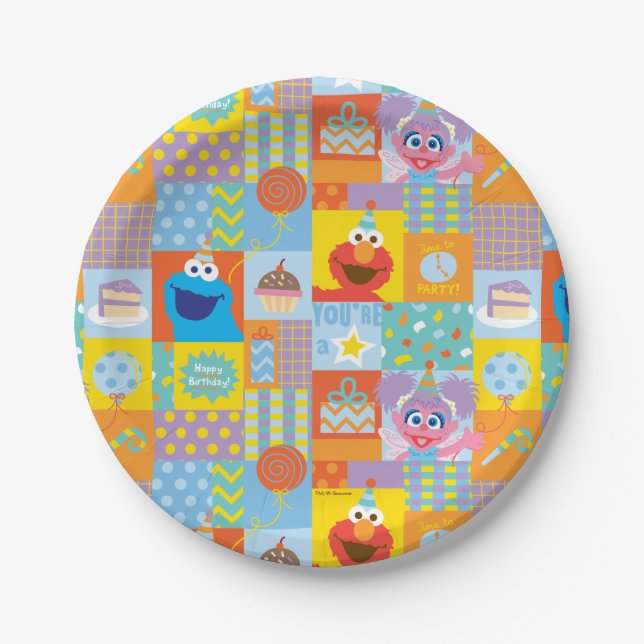 Assiettes En Carton Motif d'anniversaire Elmo, Abby et Cookie Monster (Devant)