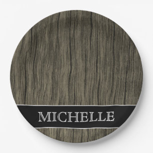 Assiettes En Carton Motif d'apparence en bois rustique + plaque de pap