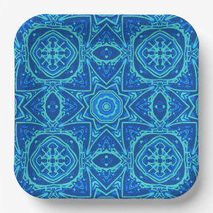 Assiettes En Carton Motif d'aquarelle Abstrait - Denim Blue