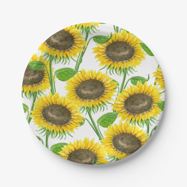 Assiettes En Carton Motif d'aquarelle des tournesols (Devant)