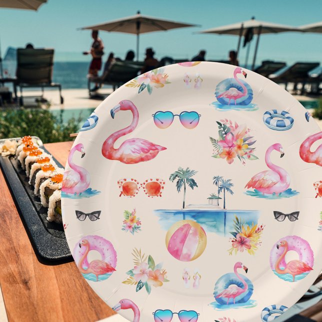 Assiettes En Carton Motif d'aquarelle d'été Tropical (Créateur téléchargé)