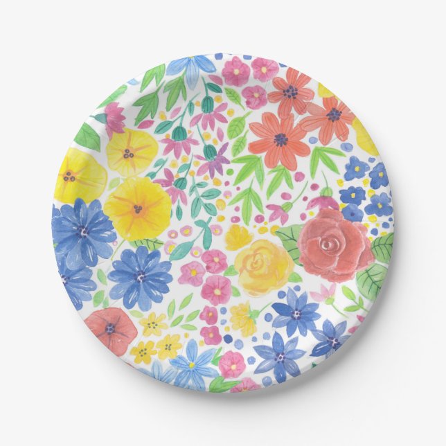 Assiettes En Carton Motif d'aquarelle florale (Devant)