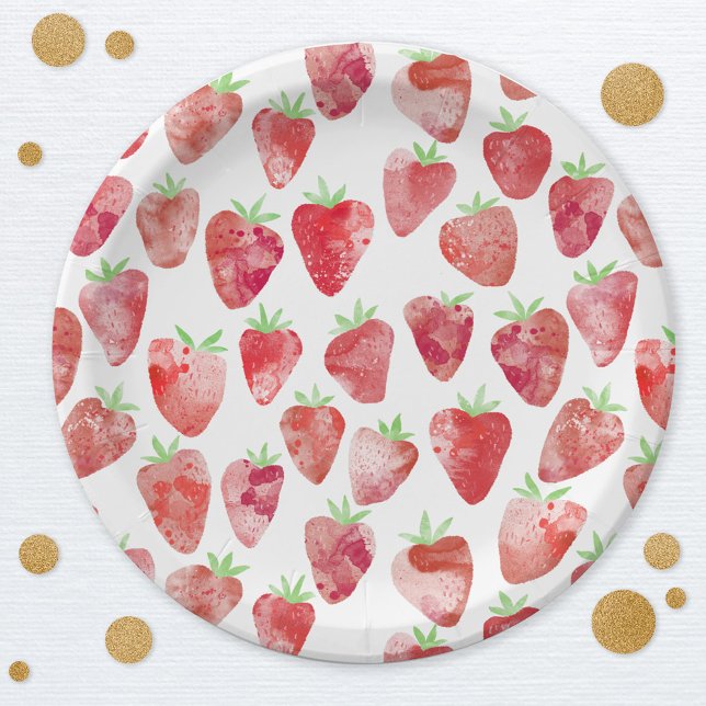 Assiettes En Carton Motif d'aquarelle fraise (Watercolor strawberry pattern party paper plate)
