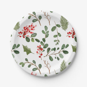 Assiettes En Carton Motif d'aquarelle Holly Feuille Red Berry