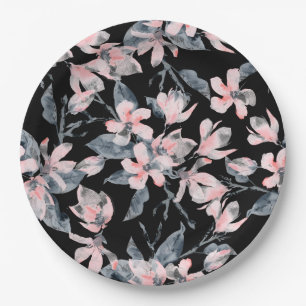 Assiettes En Carton Motif d'aquarelle rose et gris