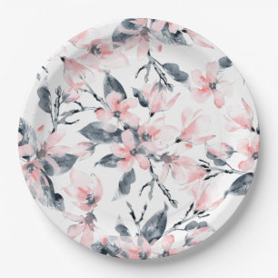 Assiettes En Carton Motif d'aquarelle rose et gris