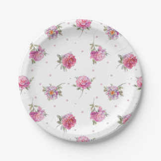 Assiettes En Carton Motif d'aquarelle rose rose romantique