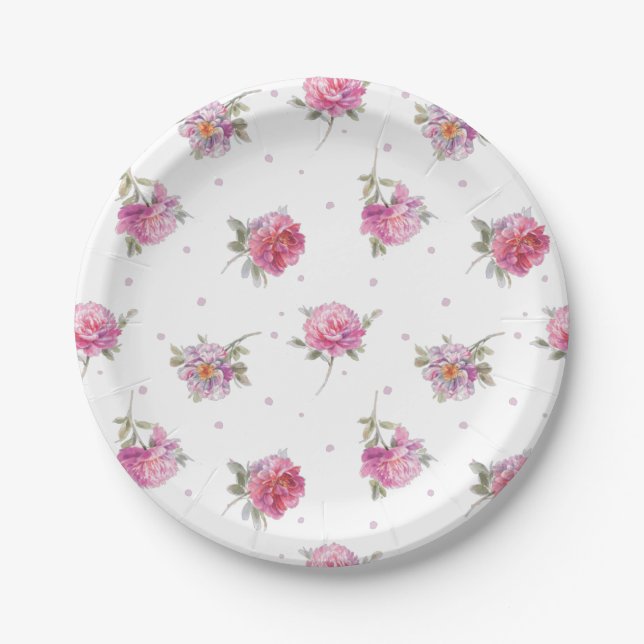 Assiettes En Carton Motif d'aquarelle rose rose romantique (Devant)