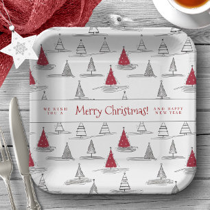 Assiettes En Carton Motif d'arbre de Noël rouge #5 ID1009