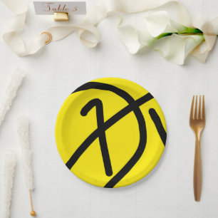 Assiettes En Carton Motif d'art abstrait minimaliste jaune noir