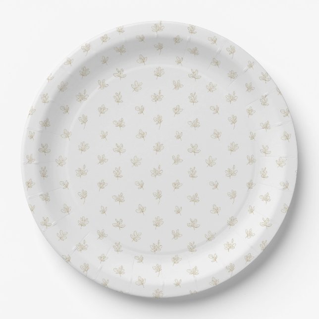 Assiettes En Carton Motif d'art botanique minimal en ligne (7) (Devant)
