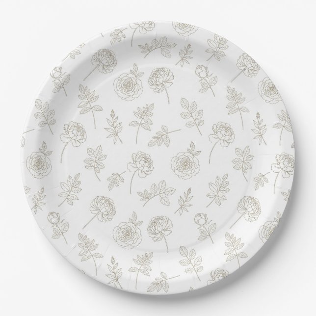 Assiettes En Carton Motif d'art botanique minimal en ligne (8) (Devant)