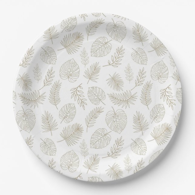 Assiettes En Carton Motif d'art botanique minimaliste en ligne (6) (Devant)