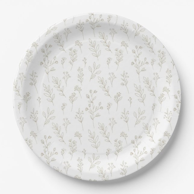 Assiettes En Carton Motif d'art botanique minimaliste en ligne (9) (Devant)