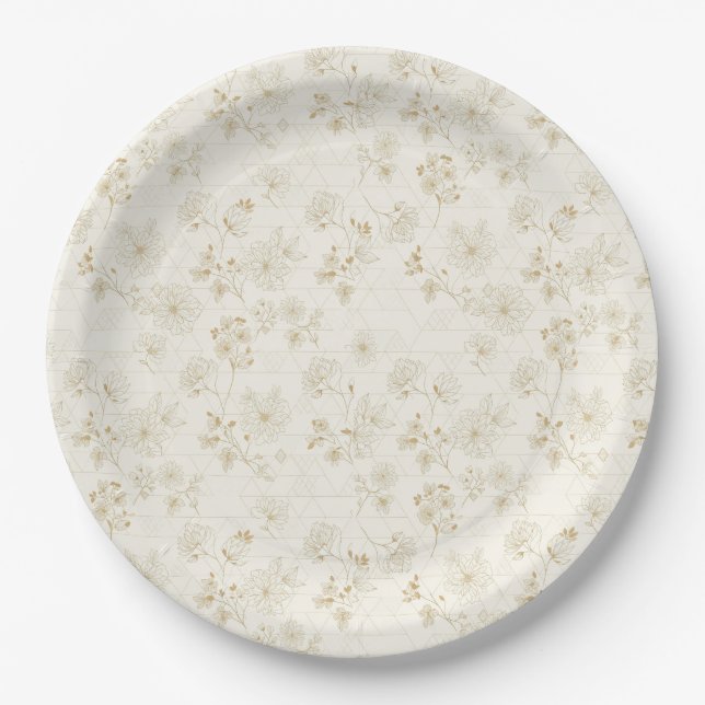 Assiettes En Carton Motif d'art en ligne botanique minimal (2) (Devant)
