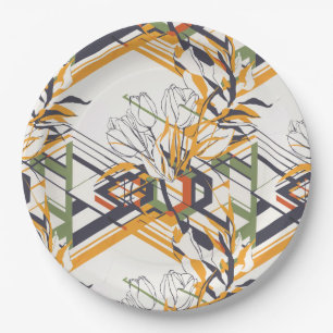 Assiettes En Carton Motif d'art en ligne de tulipe géométrique moderne