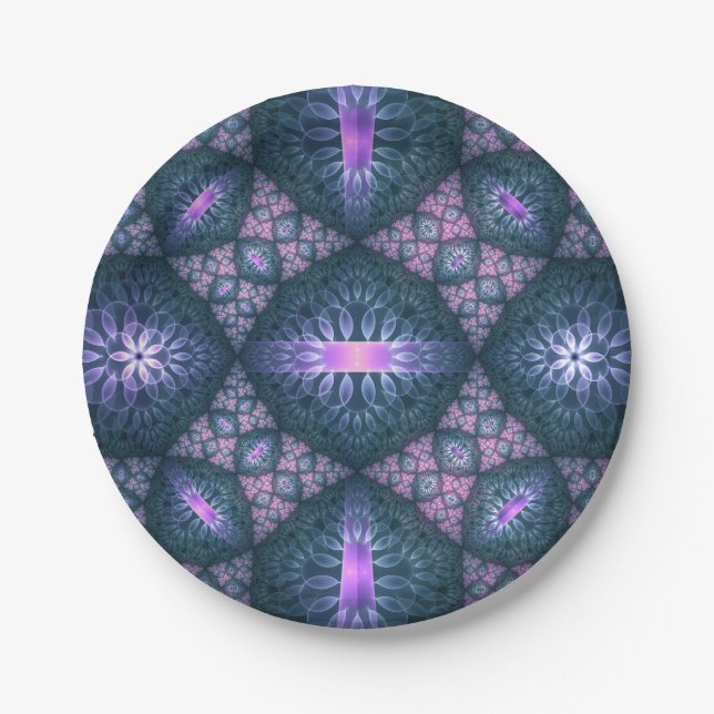Assiettes En Carton motif d'art fractal 3D Turquoise violet rose (Devant)