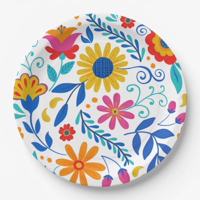 Assiettes En Carton Motif d'art populaire mexicain (Devant)