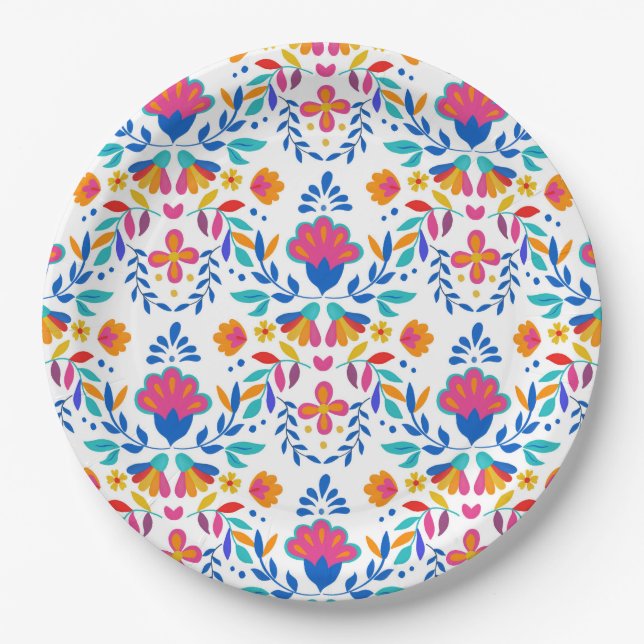 Assiettes En Carton Motif d'art populaire mexicain (Devant)
