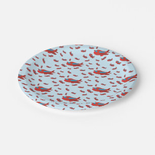 Assiettes En Carton Motif d'avion rouge et bleu