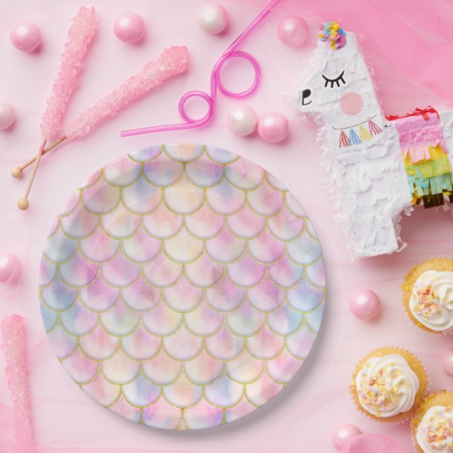Assiettes En Carton Motif de balance de sirène Pastel Iridescente (Fête)