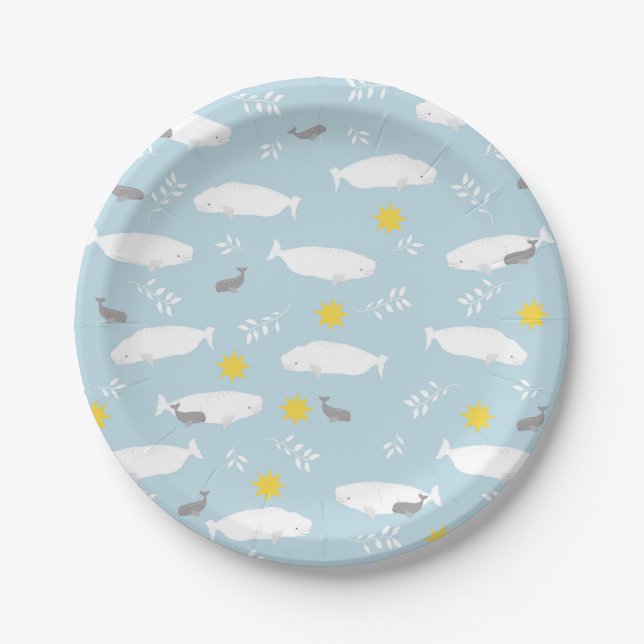 Assiettes En Carton Motif de baleines Pastel Blue Beluga (Devant)