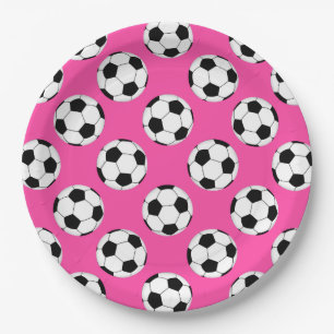 Assiettes En Carton Motif de balle de football rose