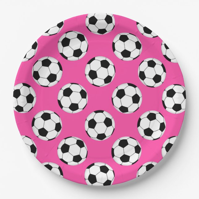 Assiettes En Carton Motif de balle de football rose (Devant)