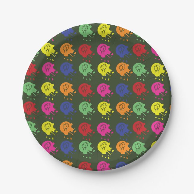 Assiettes En Carton Motif de ballon de la partie de Paintball Vert de  (Devant)