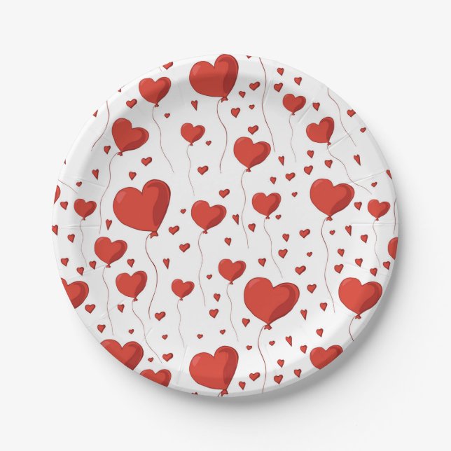 Assiettes En Carton Motif de ballon en forme de cœur d'amour rouge pou (Devant)
