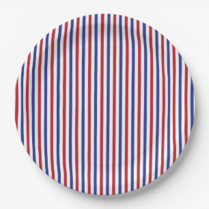 Assiettes En Carton Motif de bande patriotique rouge blanc et bleu
