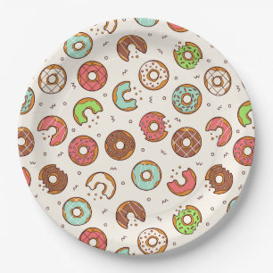 Assiettes En Carton Motif de beignets colorés de style rétro