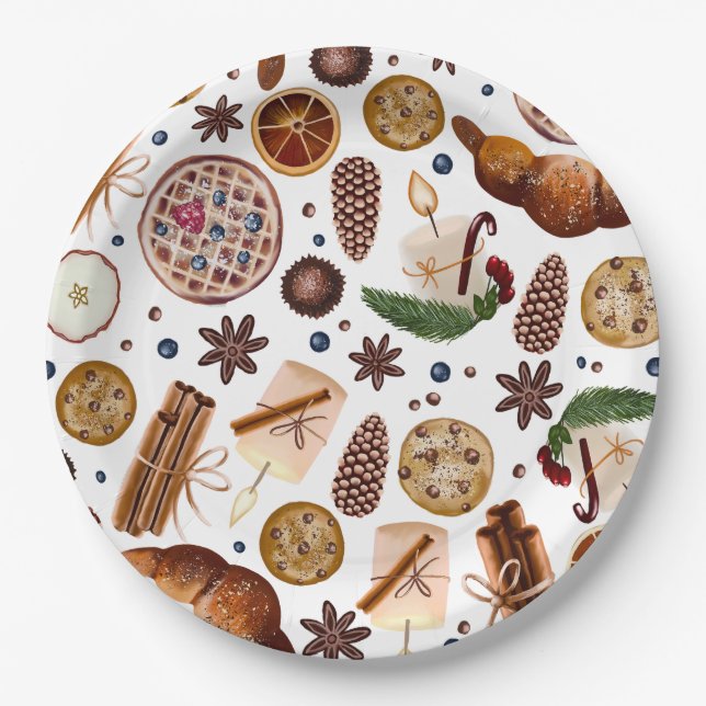 Assiettes En Carton Motif de biscuits de Noël Hygge (Devant)