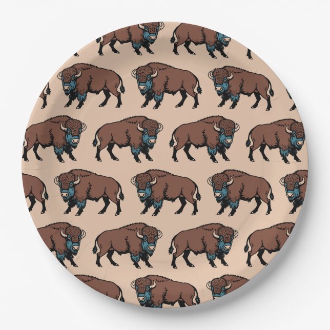 Assiettes En Carton Motif de bison de Buffalo (Devant)