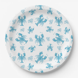 Assiettes En Carton Motif de bloc imprimé nautique de homard rustique