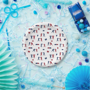 Assiettes En Carton Motif de boîte rouge et bleu